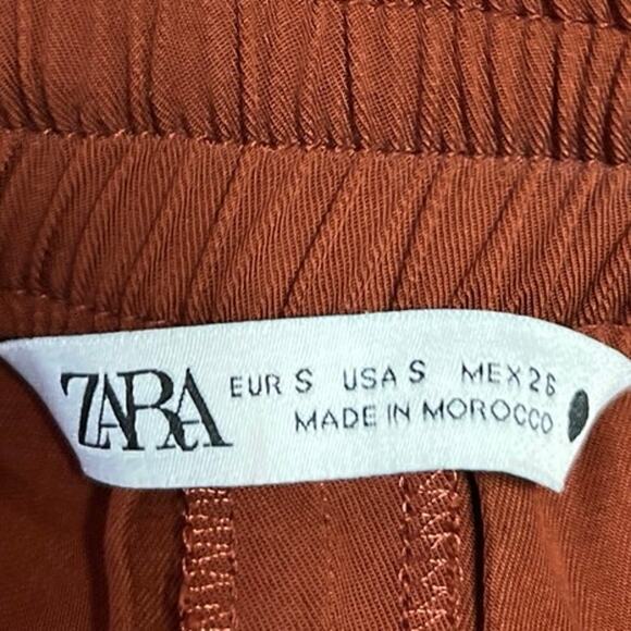 Zara Brown Straight Wide Leg High Waist Drawstring Baggy Trousers Sweat Pants S - Picture 4 of 5